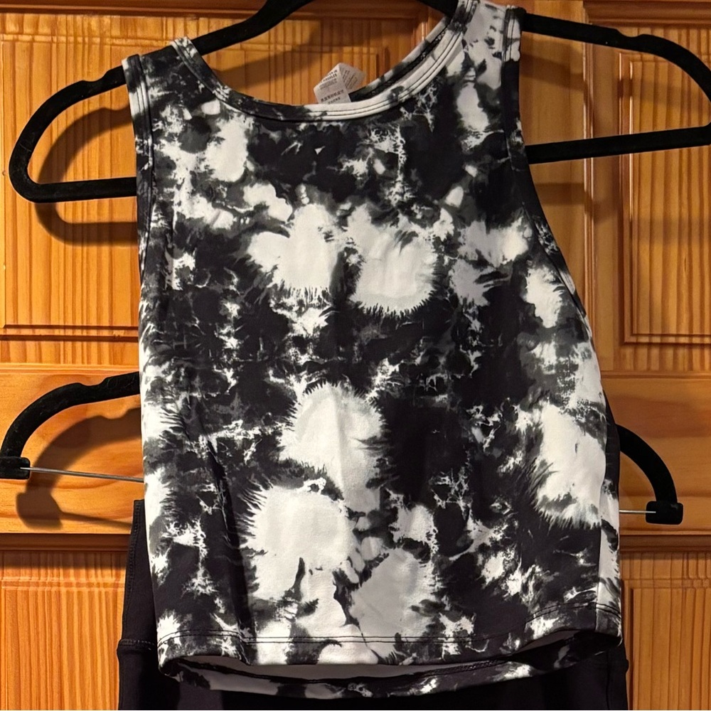 Balance Collection workout top, black and white tye dye